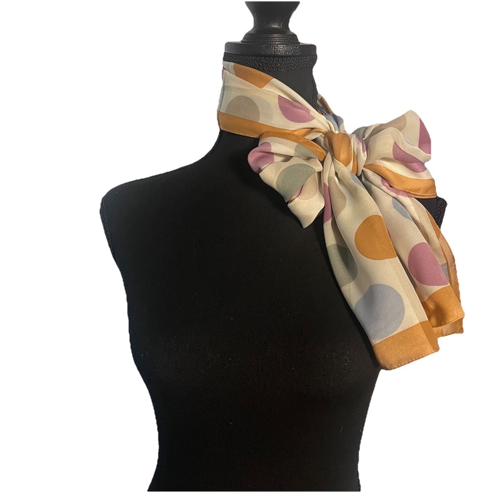 Retro Multicolor Polka Dot Scarf 13x58 Oblong Lightweight Neck Hair Head Wrap